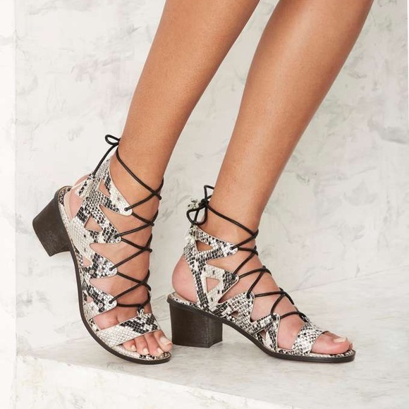 snakeskin lace up sandals